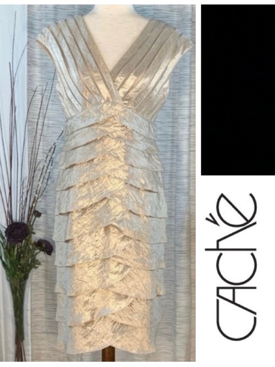 Cache Dresses & Skirts - Cache shimmering champagne sleeveless shuttered party dress.